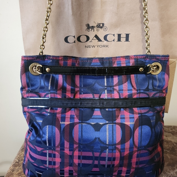 Coach Poppy Blue and Pink 2way Bag EUC - Picture 12 of 16